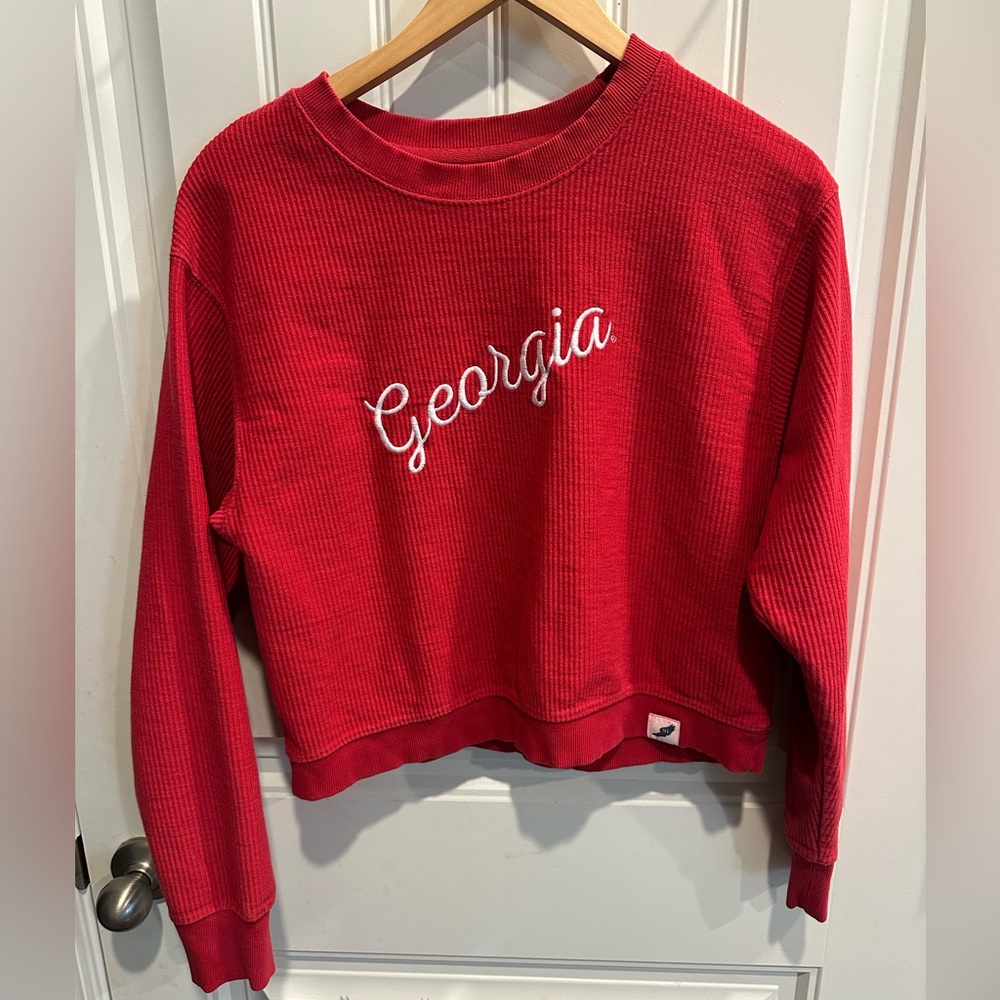 Red 'Georgia' Waffle Knit Crewneck Sweatshirt UGA university of Georgia
